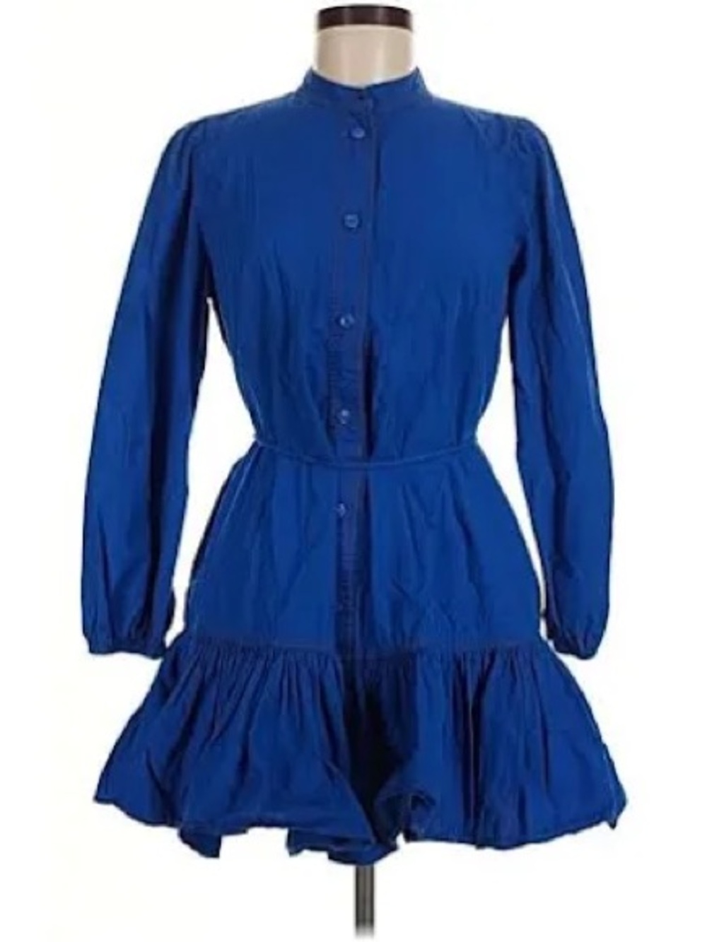 Zara Cobalt Blue Ruffled Poplin Mini Shirt Dress Size Large